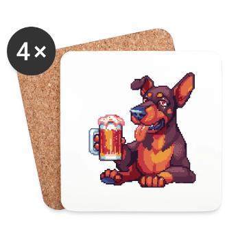 Doberman Chien Pixel Bière - Dessous de verre (lot de 4) - blanc - Devant