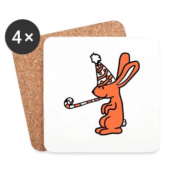 Bunny Birthday Years Old Gift Towel Party Hat - Coasters (set of 4) - white - Front