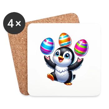 Penguin juggles colorful Easter eggs Easter - Coasters (set of 4) - white - Front