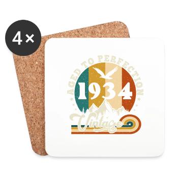 Vintage Birthday in 1935 - anniversaire 2025. - Dessous de verre (lot de 4) - blanc - Devant