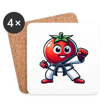 Karate Tomate: Lustige Kampfkunst - Untersetzer (4er-Set) - Weiß - Vorne