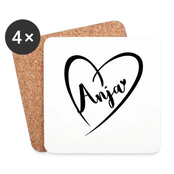 Anja nom prénom dans le cadre du coeur - Dessous de verre (lot de 4) - blanc - Devant
