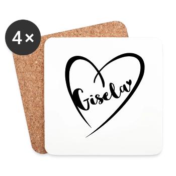 Gisela Nom Prénom dans le cadre du cœur - Dessous de verre (lot de 4) - blanc - Devant