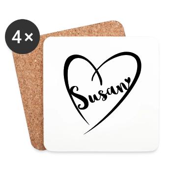Susan Nom Prénom dans le cadre du coeur - Dessous de verre (lot de 4) - blanc - Devant