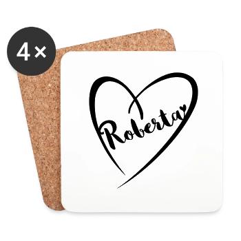 Roberta nom prénom dans le cadre du coeur - Dessous de verre (lot de 4) - blanc - Devant