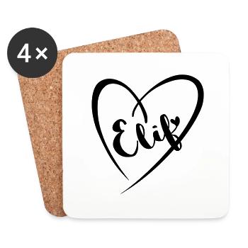 Elif Nom Prénom dans le cadre du coeur - Dessous de verre (lot de 4) - blanc - Devant