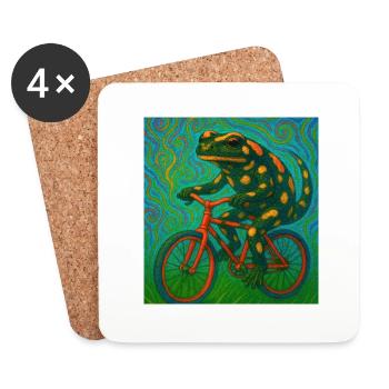 Feuersalamander fährt Fahrrad - Untersetzer (4er-Set) - Weiß - Vorne