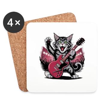 Rockende Katze mit E-Gitarre – Wildes Musikdesign - Untersetzer (4er-Set) - Weiß - Vorne