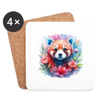 Süße Rote Panda in Blumen - Untersetzer (4er-Set) - Weiß - Vorne
