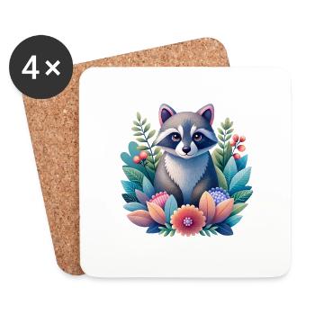 Magischer Waschbär in Blumen - Untersetzer (4er-Set) - Weiß - Vorne