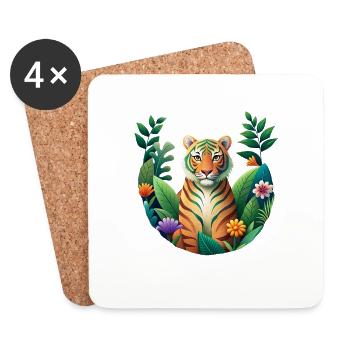 Tiger-Print mit Grain-Effekt - Untersetzer (4er-Set) - Weiß - Vorne