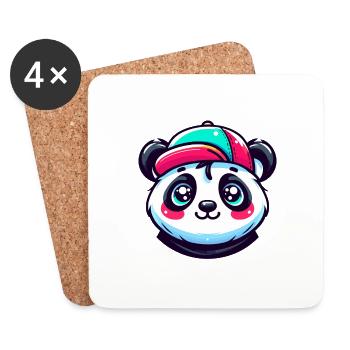 Süßer Kawaii Panda Kopf mit Kappe - Untersetzer (4er-Set) - Weiß - Vorne