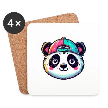 Tête de petit Panda avec casquette - Dessous de verre (lot de 4) - blanc - Devant