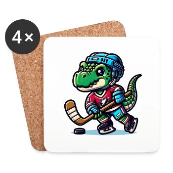 hockey dino player with helmet and stick - Coasters (set of 4) - white - Front