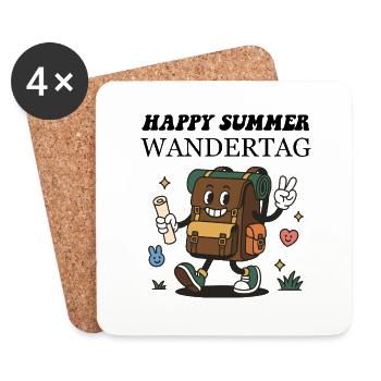 Wander-Rucksack Cartoon – Lustiger Outdoor Abenteu - Untersetzer (4er-Set) - Weiß - Vorne