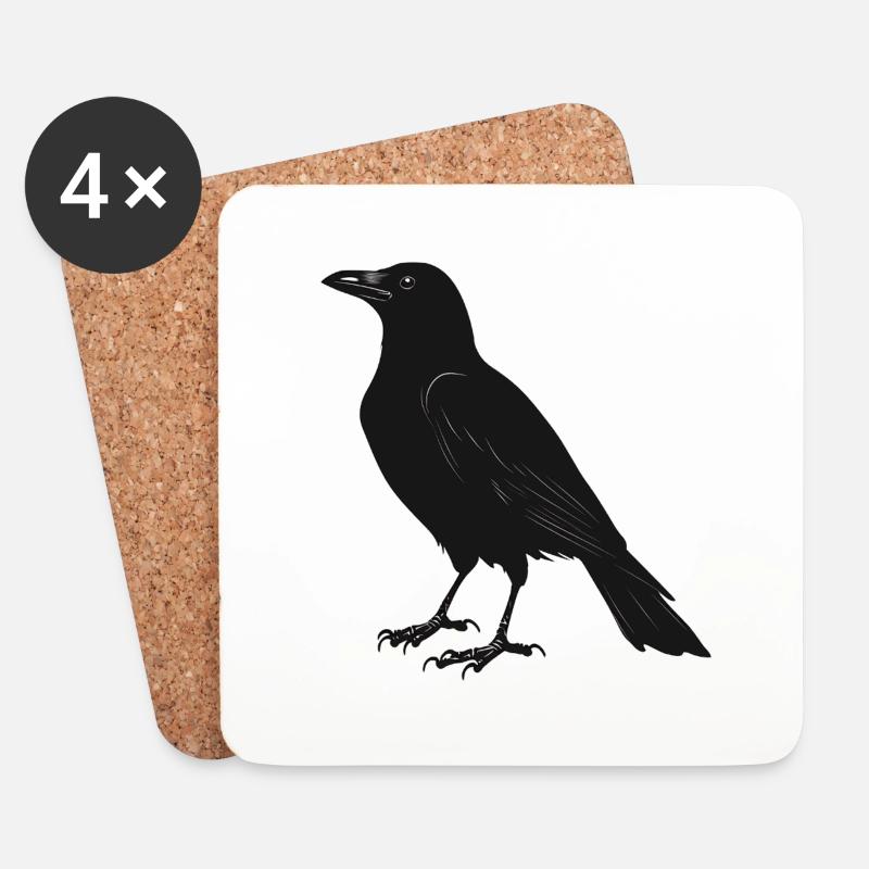 schwarzer Vogel - Untersetzer (4er-Set) - Weiß