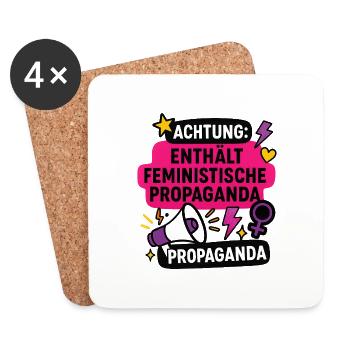 Achtung: Enthält feministische Propaganda - Untersetzer (4er-Set) - Weiß - Vorne