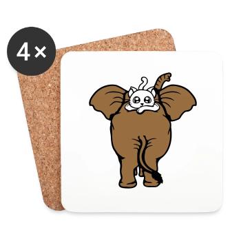 Chat Éléphant Équipe de marche Couché 2 Amis Mignon - Dessous de verre (lot de 4) - blanc - Devant