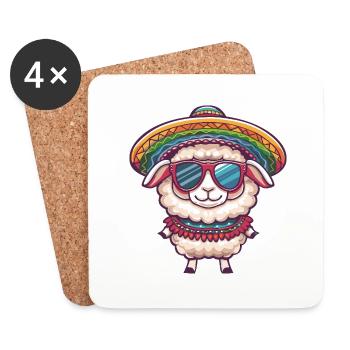Schaf Comic Lustig Sombrero - Untersetzer (4er-Set) - Weiß - Vorne