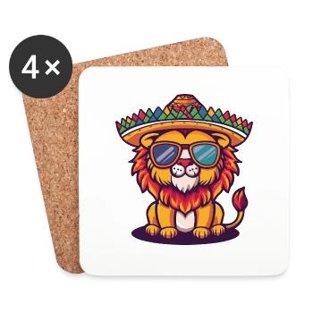 Lion Comic Funny Sombrero - Coasters (set of 4) - white - Front