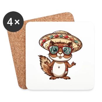 Squirrel Comic Funny Sombrero - Coasters (set of 4) - white - Front