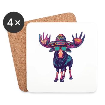 Elch Comic Lustig Sombrero - Untersetzer (4er-Set) - Weiß - Vorne