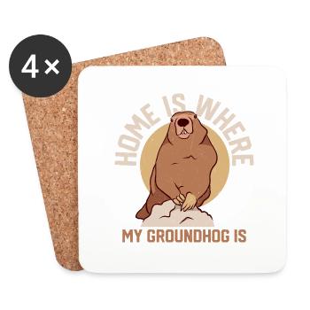 Home Is Where My Groundhog Is Animal Rodent - Coasters (set of 4) - white - Front