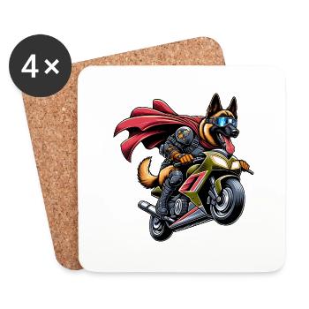 Heroic German Shepherd on Motorcycle - Coasters (set of 4) - white - Front
