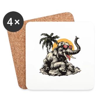 Elefant Insel Palme - Untersetzer (4er-Set) - Weiß - Vorne