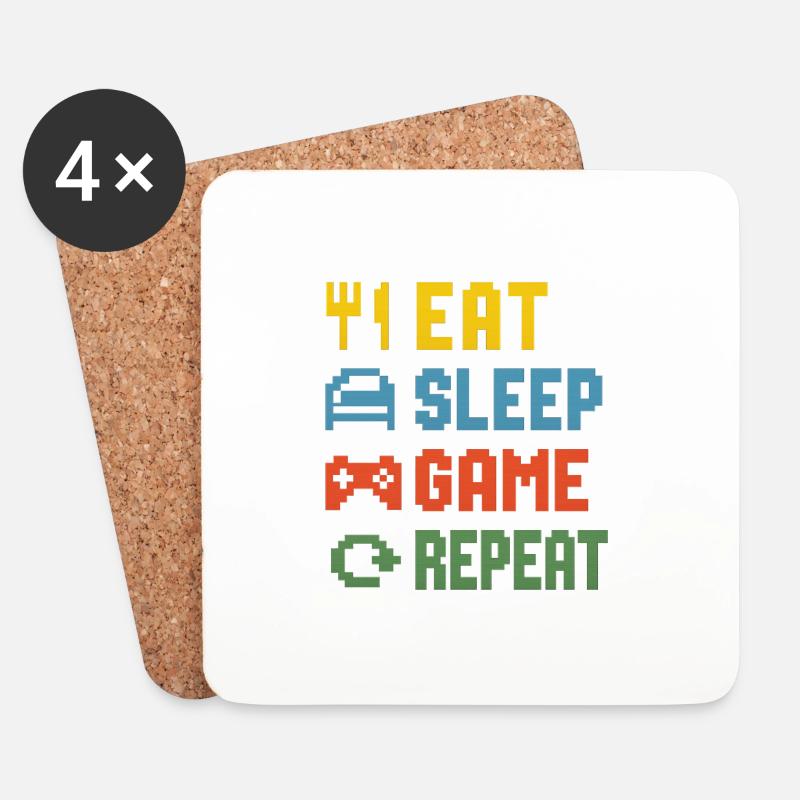 Eat Sleep Game Repeat - Untersetzer (4er-Set) - Weiß
