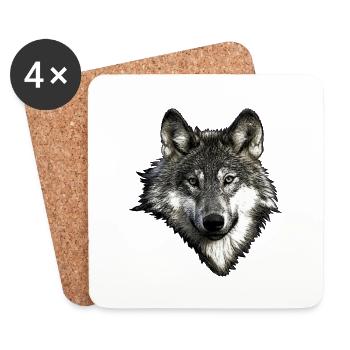 Wolfsgesicht - Untersetzer (4er-Set) - Weiß - Vorne