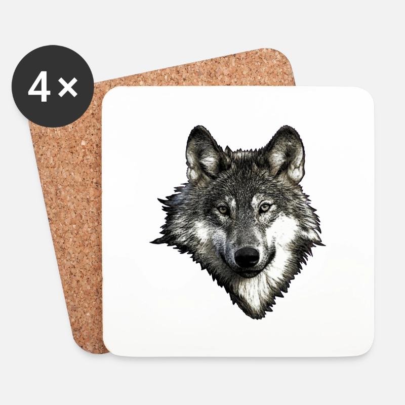 Wolfsgesicht - Untersetzer (4er-Set) - Weiß