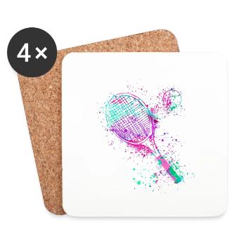 tennis,racket,ball,graffiti,blue,painting,colorful - Coasters (set of 4) - white - Front