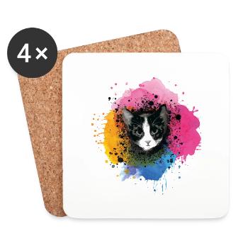katze, bunt,aquarell, kunst,malerei,graffiti, - Untersetzer (4er-Set) - Weiß - Vorne