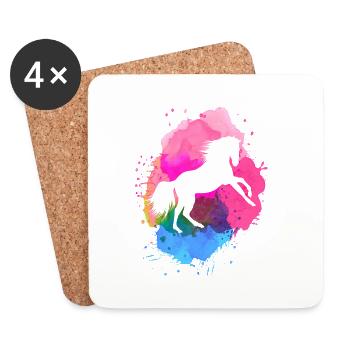 horse,watercolor,colorful,painting,horses,pink - Coasters (set of 4) - white - Front