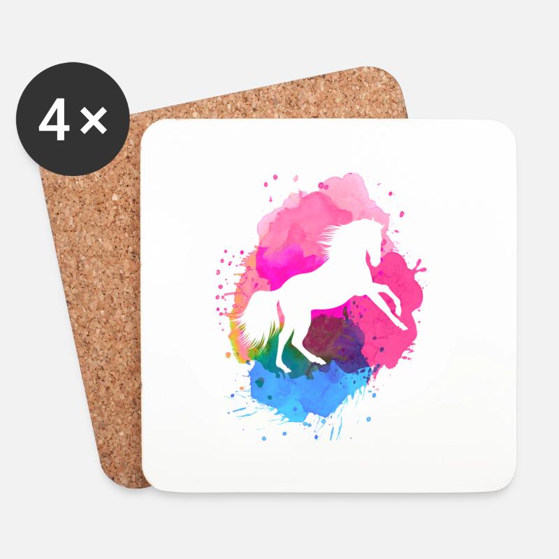 pferd,aquarell,bunt,malerei,pferde,pink - Untersetzer (4er-Set) - Weiß