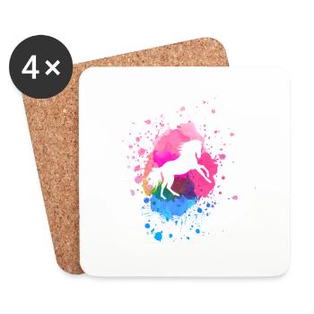 horse,watercolor,colorful,painting,horses,pink - Coasters (set of 4) - white - Front