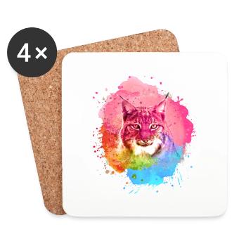luchs,katze,blau,malerei,aquarell,pink,regenbogen - Untersetzer (4er-Set) - Weiß - Vorne