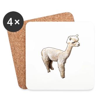 Alpaga, Lama, lama, beige, graffiti, coloré - Dessous de verre (lot de 4) - blanc - Devant