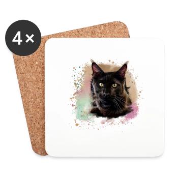 maincoon, chat, graffiti, peinture, chat Maine Coon - Dessous de verre (lot de 4) - blanc - Devant