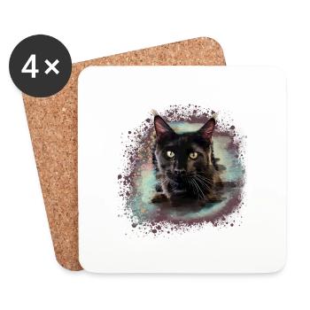 maincoon, chat, graffiti, peinture, chat Maine Coon, - Dessous de verre (lot de 4) - blanc - Devant