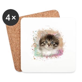 chaton, chat, graffiti, peinture, chat Maine Coon, - Dessous de verre (lot de 4) - blanc - Devant