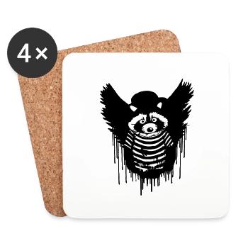 ange, raton laveur, ailes d’ange, graffiti, noir - Dessous de verre (lot de 4) - blanc - Devant