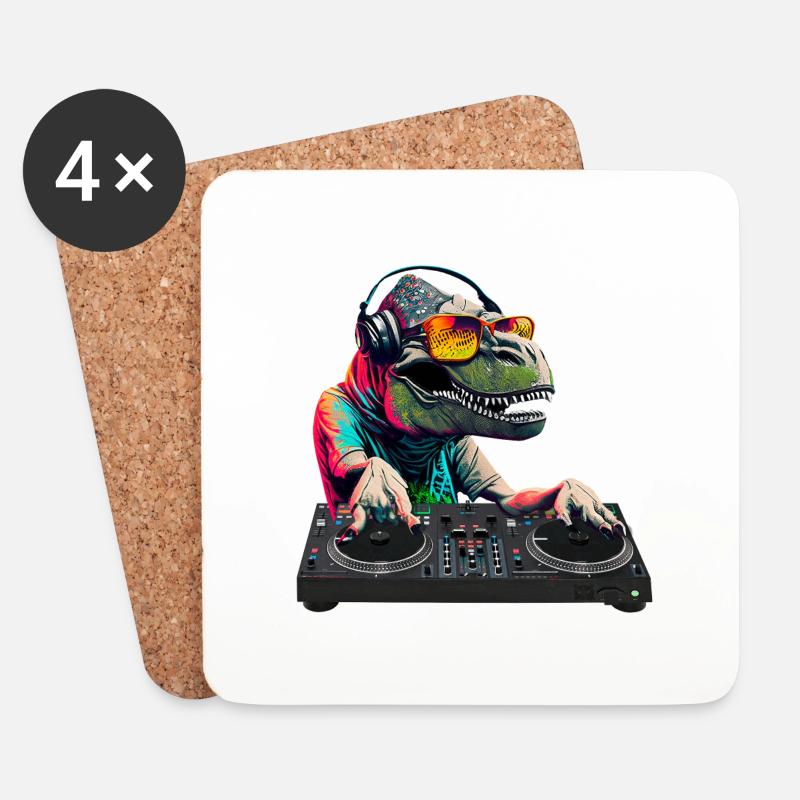 Cooler T-Rex DJ Mischpult Sonnenbrille Kopfhörer - Untersetzer (4er-Set) - Weiß
