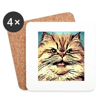 Persian cat Negan in comic style - Coasters (set of 4) - white - Front