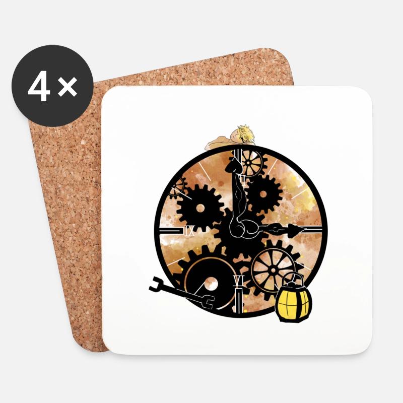 Steampunk Uhr mit Mechaniker - Untersetzer (4er-Set) - Weiß