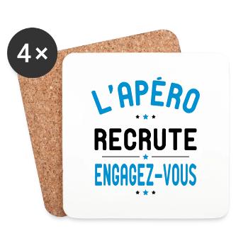 L'Apéro recrute - Engagez-vous - Cadeau Humour - Dessous de verre (lot de 4) - blanc - Devant