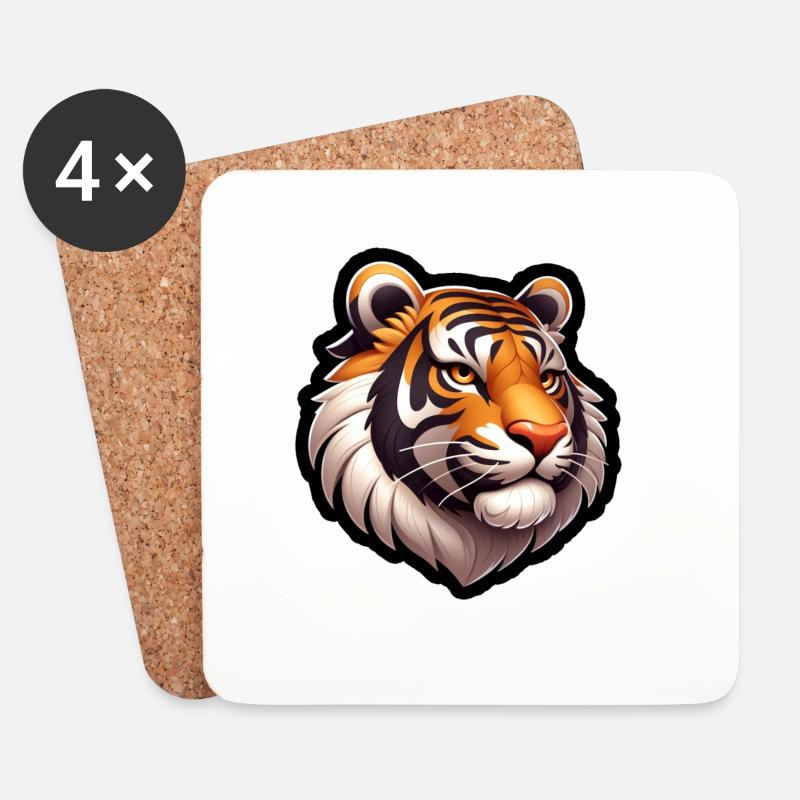 Tiger Kopf Comic - Untersetzer (4er-Set) - Weiß