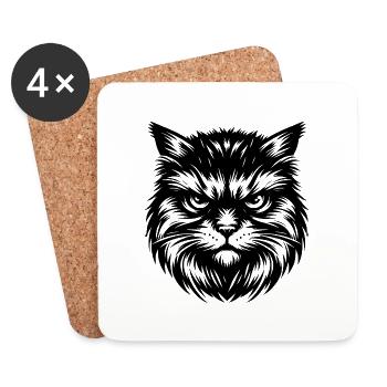 Cute cat portrait in black and white - Coasters (set of 4) - white - Front