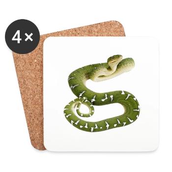 Snake reptile green white - Coasters (set of 4) - white - Front